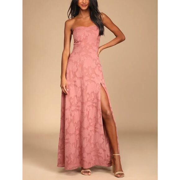 Lulus Dresses & Skirts - Lulus Women's Pink Garden Of Romance Floral Burnout Strapless Maxi Dress Size S